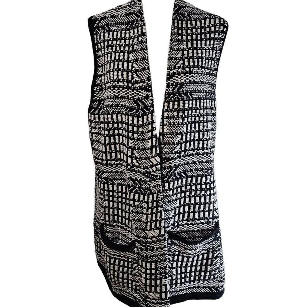 Anthropologie Angel Of The North Cardigan Sweater Vest Womens Size L Black Long